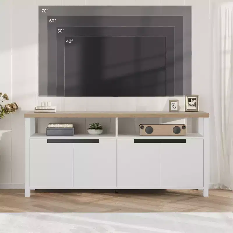 Farmhouse-Style TV Console with Storage and Open Shelving Modern Tall Media Cabinet for Living Room or Bedroom