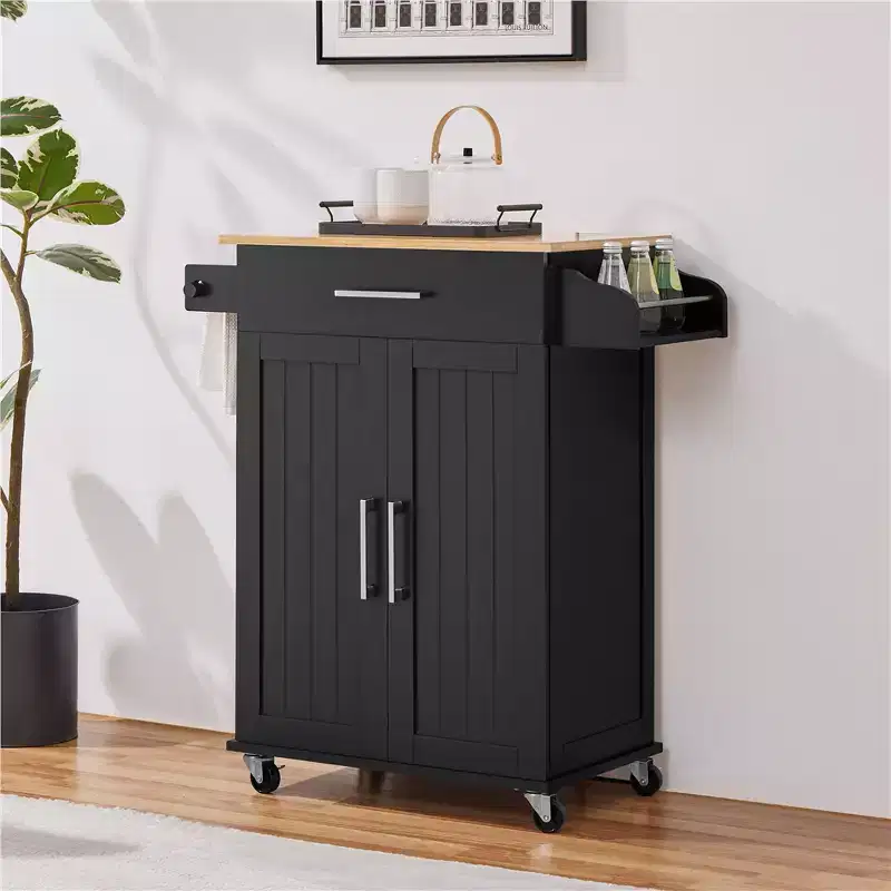 Rolling Kitchen Island Cart with Towel Rack and Drawer