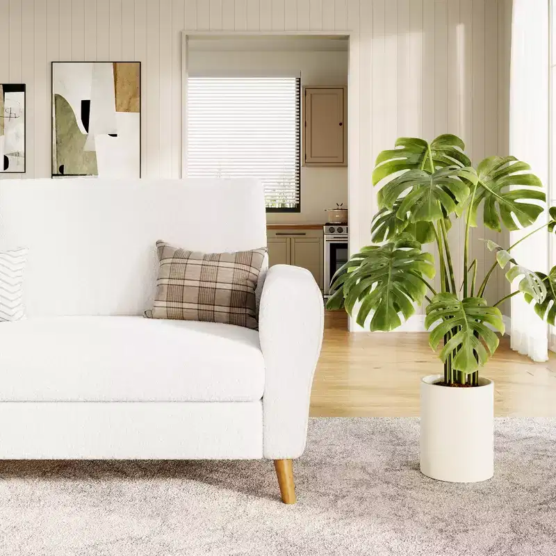 84 Sofa Couch, Large Loveseat Sofa with Streamlined Armrests & Wood Feet, Modern Boucle Sofa, White