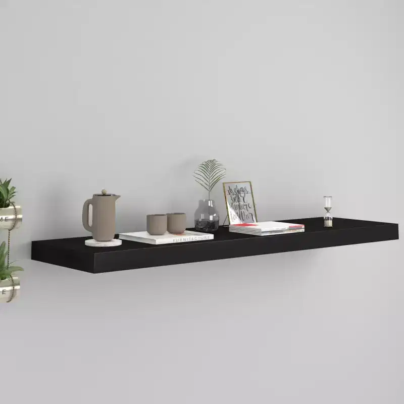 Floating Wall Shelf, Black Honeycomb MDF With Metal Bracket, 35.4 x 9.3 Inches, Medium Wall Shelf