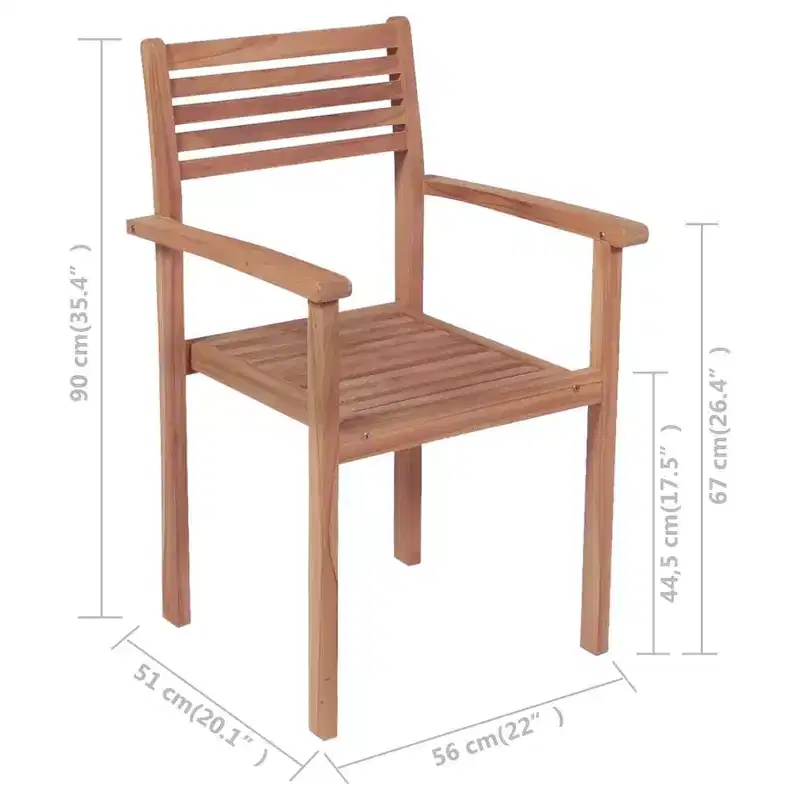 vidaXL Stackable Chair Set of 2 Warm natural wood Solid teak wood Medium