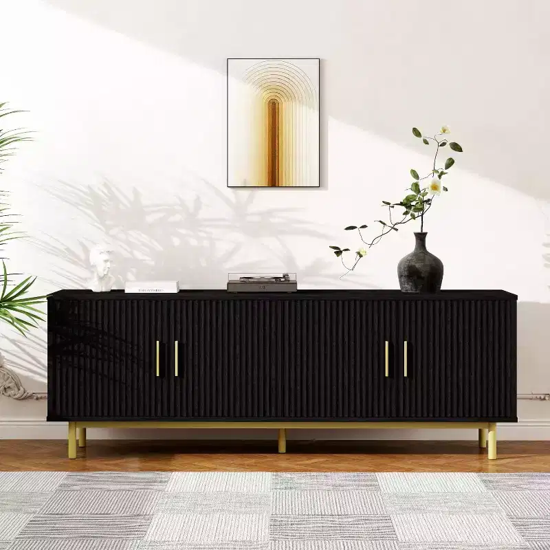 70 Fluted-Door TV Stand, Entertainment Center with StoragePS! Adjustable Shelf, Modern TV Console for Living Room and Bedroom