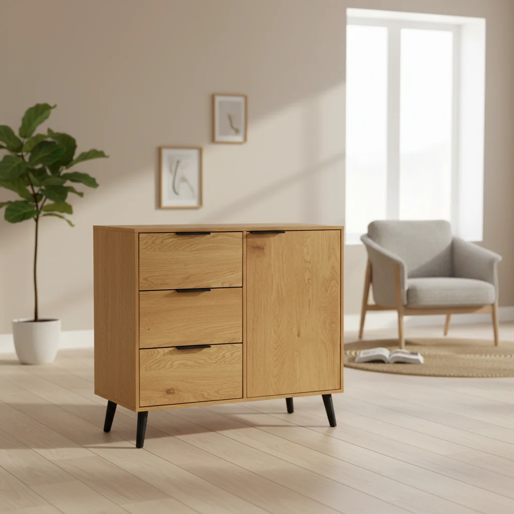 Storage Cabinet with 3 Drawers and Adjustable Shelf