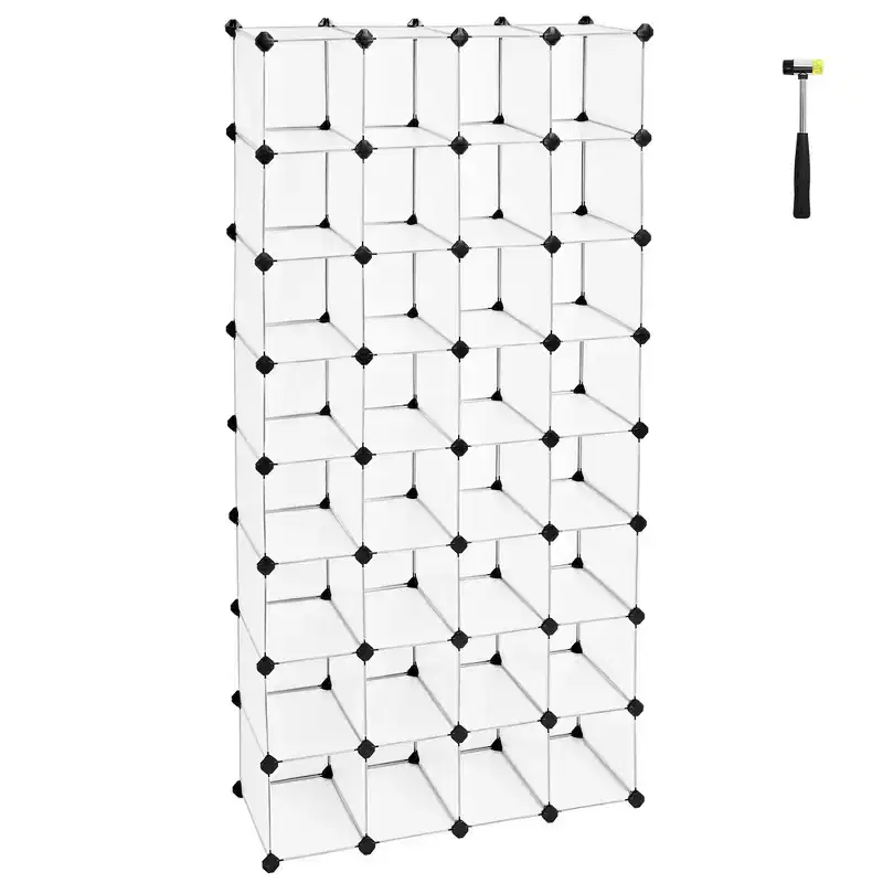 SONGMICS Shoe Rack - Space-Saving 28-Slot Plastic Shoe Storage Organizer Transparent
