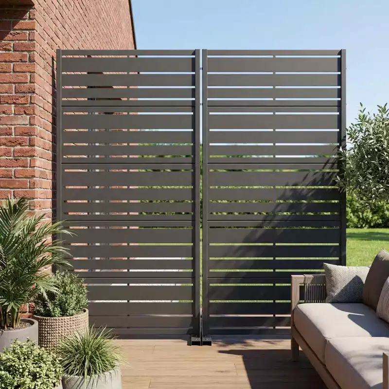 MAYEERTY Benjamin Wide-Narrow A Louvered Black Galvanized Steel Room Divider, 59x30x16, 5-Piece Double-Sided Patio Screen