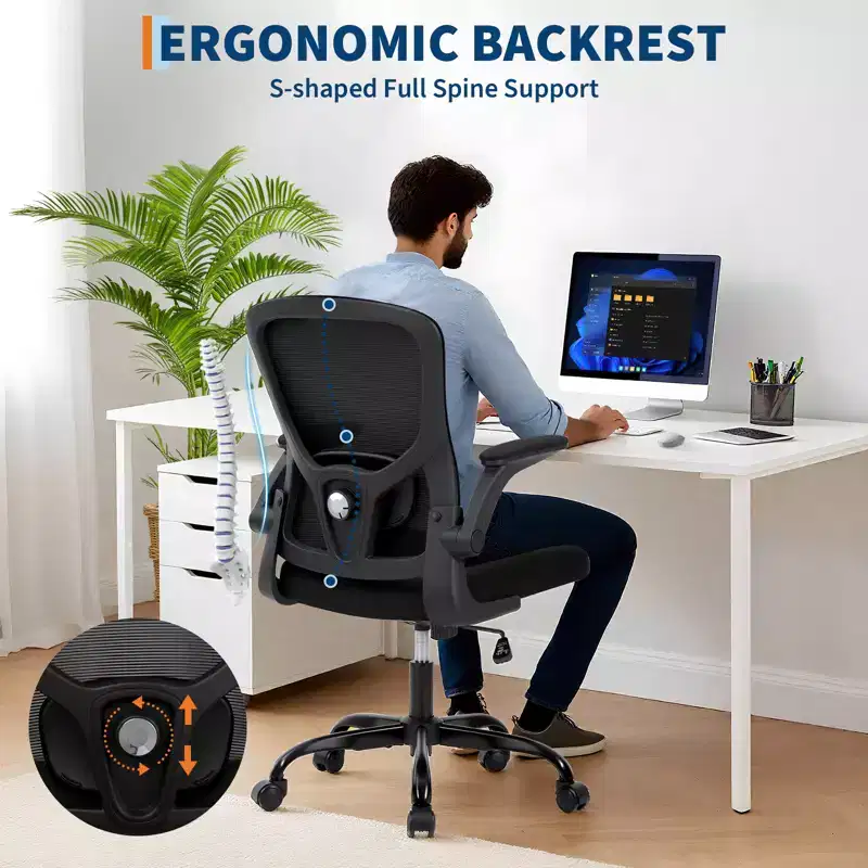 Ergonomic High-Back Office Chair, Adjustable Lumbar & Headrest, Flip-Up Armrests, Black