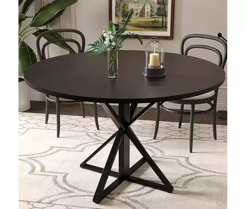 47 in Round Dining Table for 4, Wooden Circle Dinner Table, Heavy Duty Metal Pedestal & 4 Parts of Tabletop, Round Pedestal Kitchen Tables