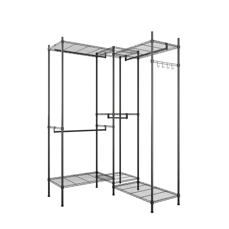 Portable 4 Rows Clothes Rack with 7 Layers Shelves Garment Rack Wardrobe Closet Rack