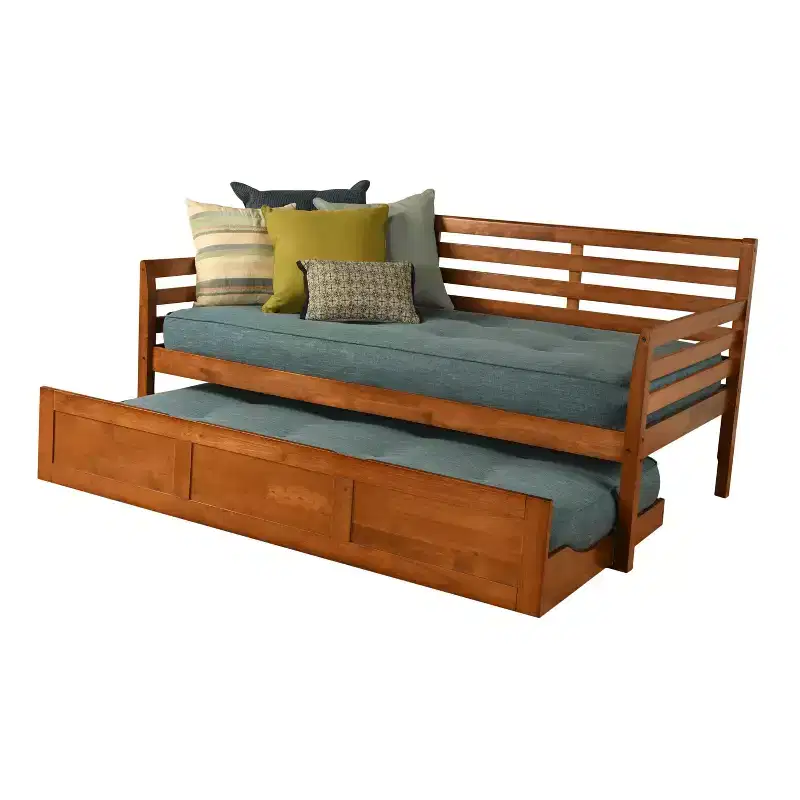 Trundle Daybed /Aqua - Dual Comfort: Linen Upholstery, Twin Bed, Hardwood Frame, Modern Style