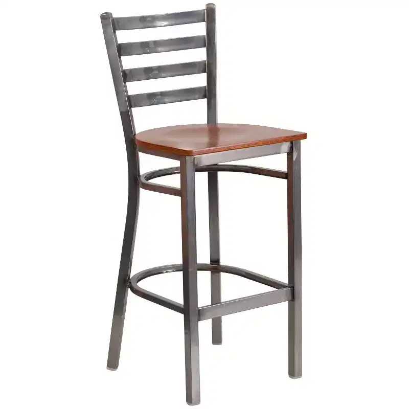 2 Pack Clear Coated Ladder Back Metal Restaurant Barstool