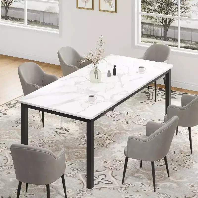 71 Rectangle Dining Table with Metal Legs, Seats 6-8, Waterproof Surface, Round Corners, Multifunctional Kitchen & Office Desk