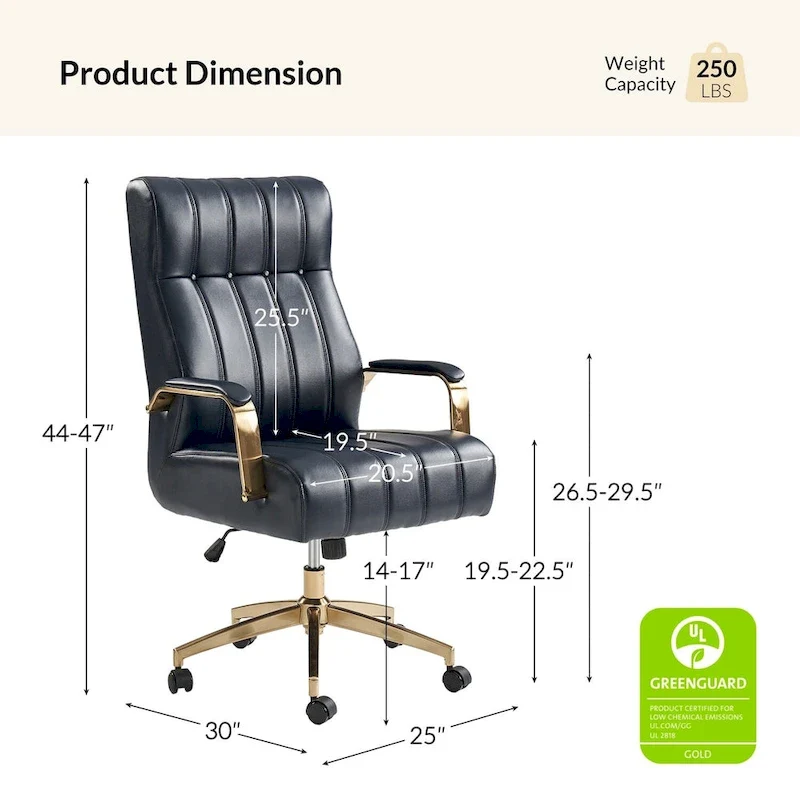Mid-Century Modern Vegan Leather Swivel Tilting Office Chair with Channel Tufted and Metal Feet