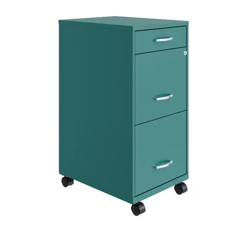 Space Solutions 18" Deep 3 Drawer Mobile Letter Width Vertical File Cabinet Teal