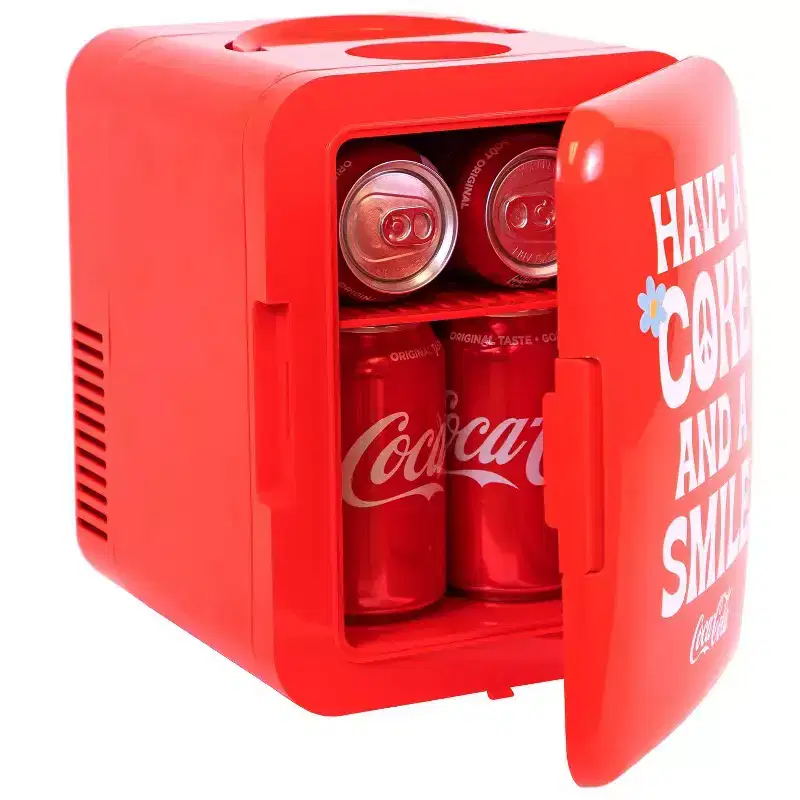 Coca-Cola Smile 1971 Series 4L Cooler/Warmer 12V DC 110V AC Mini Fridge: Dorm Beverage Refrigerator, 6 Can Capacity