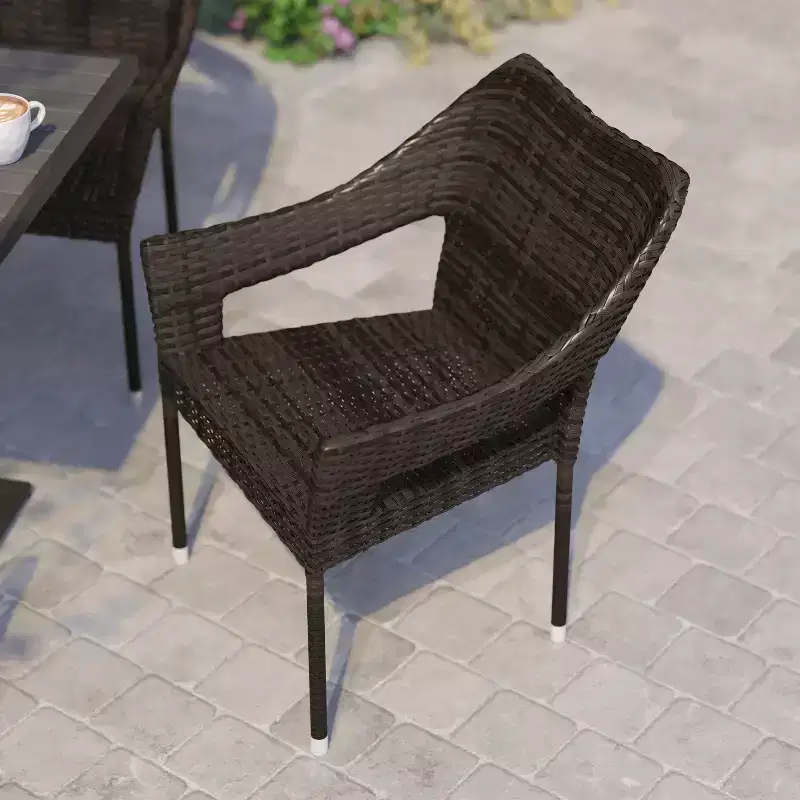 Flash Furniture Ethan Commercial Grade Stacking Patio Chair, All Weather PE Rattan Wicker Patio Dining Chair