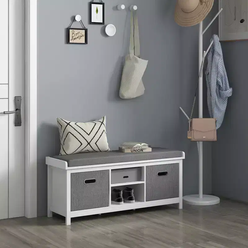 HOMCOM Shoe Bench with Cushion, Storage Bench for Entryway with Padded Seat, 2 Drawers and Adjustable Shelf for Hallway, Living Room, Bedroom, White