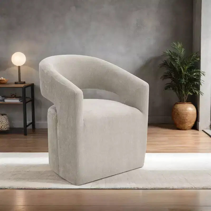 TUYOHW Barrel-Back Accent Chair,Armchair with Pedestal Base,Casters,Round Seat,Neutral Textured Fabric,Lounge Chair for Living Room,Bedroom