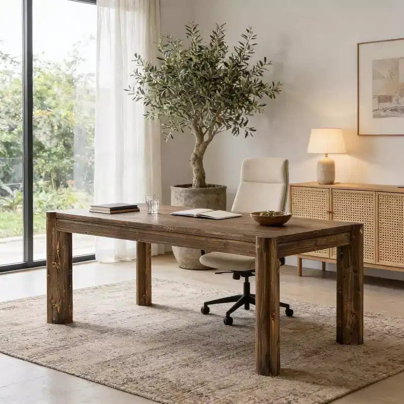 63 Inch Solid Wood Executive Desk, Farmhouse Large Computer Desk, Home Office Workstation