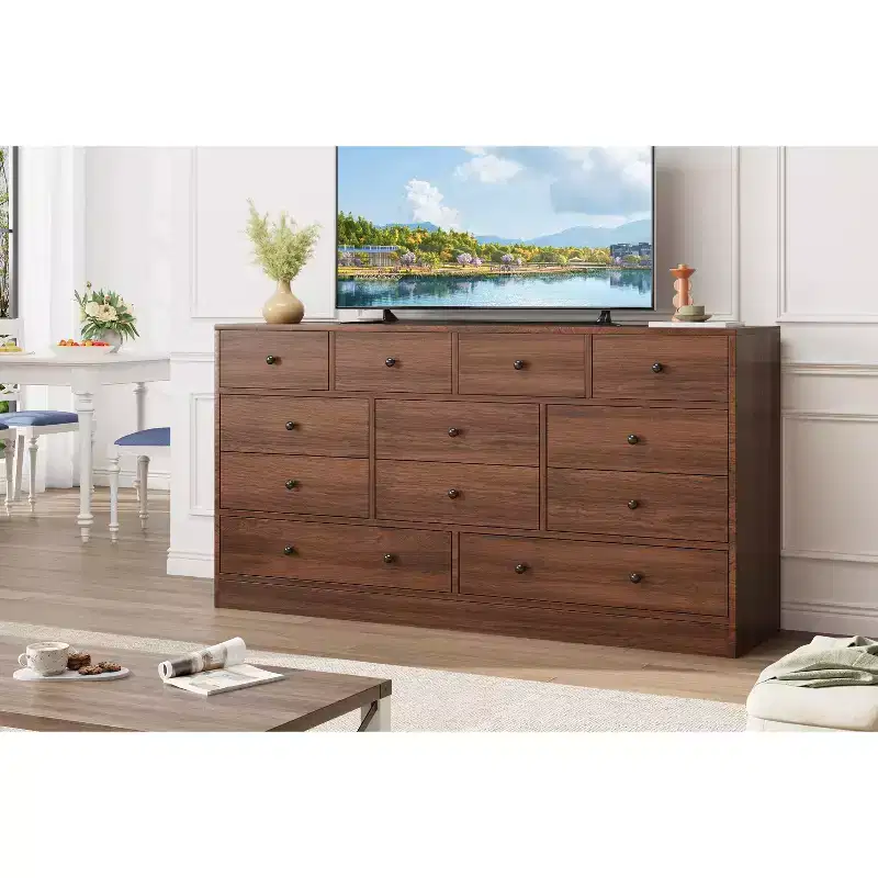 COZONY 12 Drawer Dresser for Bedroom, 61 Wooden Chest of Drawers, Tall Modern Dresser with Metal Rails, Large Storage for Living Room, Hallway