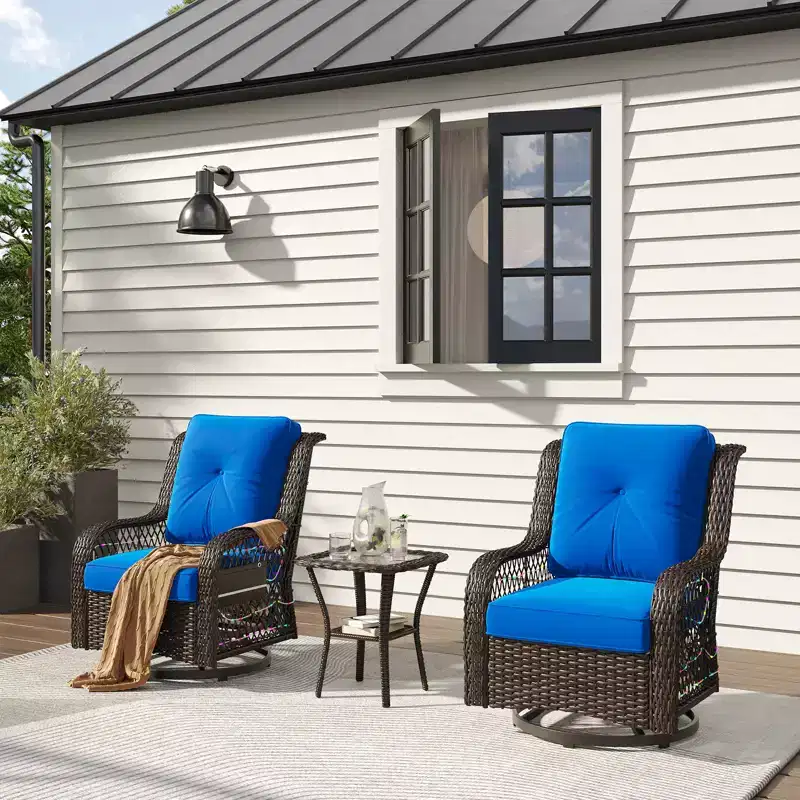 Bestier Wicker Patio Furniture Chair,Swivel Gliding Chair with LED Strip,Outdoor Swivel Rocking Chairs with 4Anti-Slip Cushions for Deck,Porch&Garden