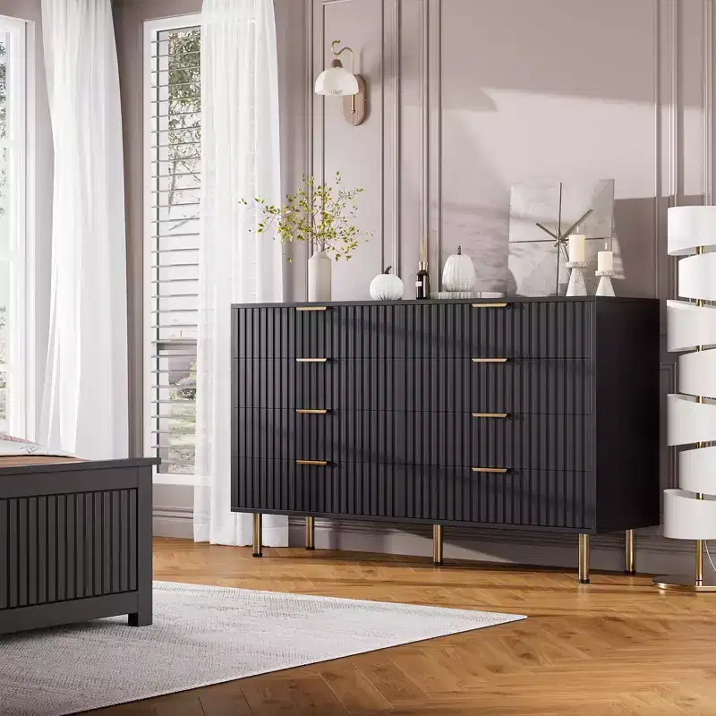 8 Drawer Dresser for Bedroom, Fluted 54 Wide Modern Chest of Drawers with Deep Drawers, Wooden Dresser Organizer for Living Room, Hallway, Kids Room