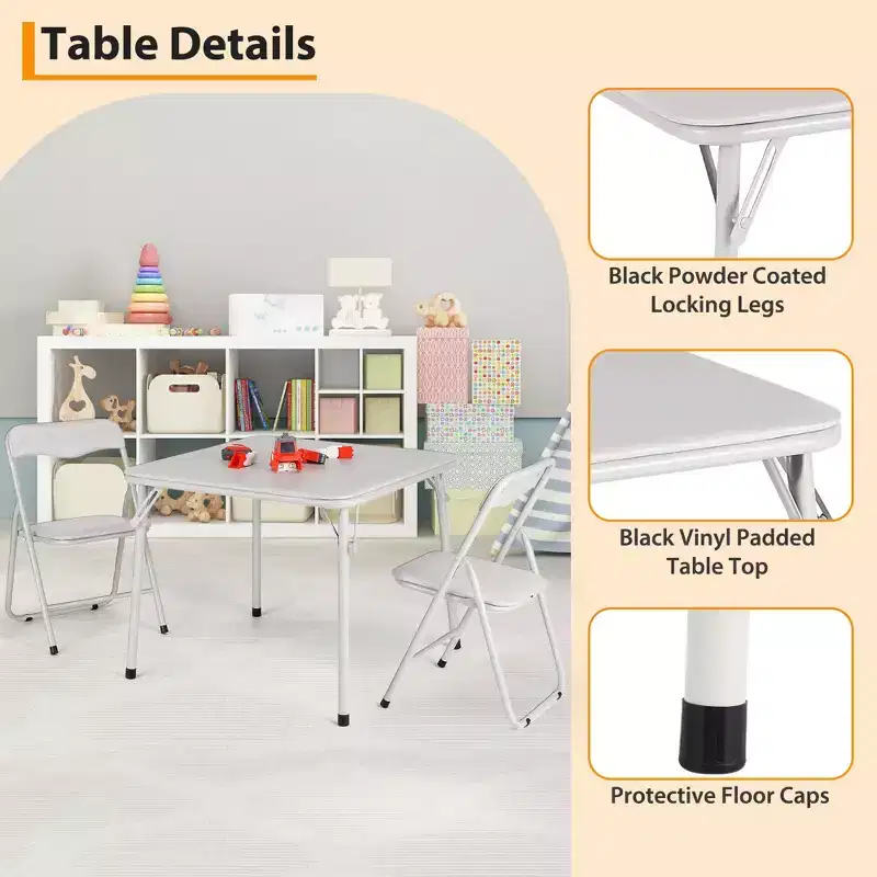 GustoWave Metal Folding Card Table and Chair Set of,Leather Padded Folding Chairs with Comfortable Cushion and Durable Steel Frame,Square Table