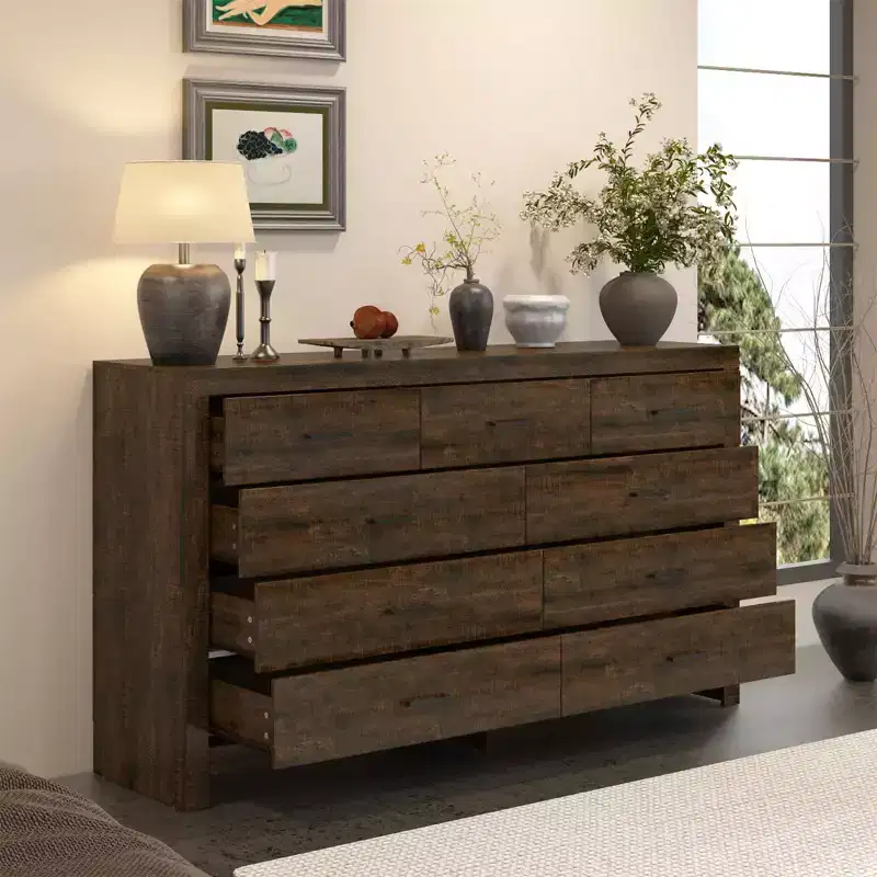Famapy Rustic 9 - Drawer Chest Dresser Organizer Compartments Solid Build, Spacious Drawers