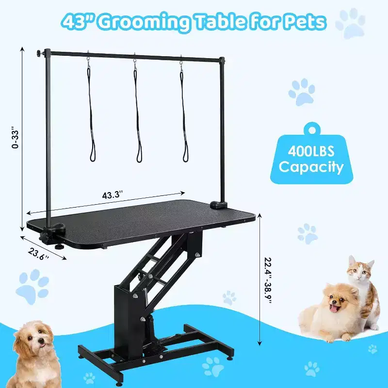 Hydraulic Professional Pet Grooming Table for Small Medium & Large Dogs, Heavy-Duty Adjustable Table with Upper Arm & 3 Loops, 22-39 Inch Height