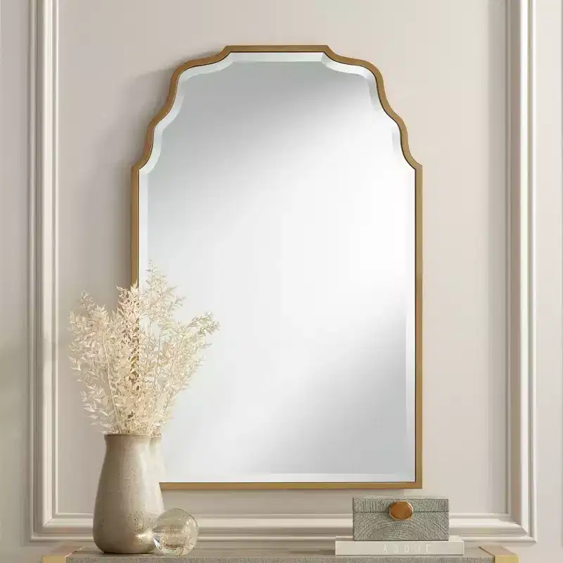 Noble Park Rectangular Vanity Decorative Wall Mirror Modern Beveled Waved Arched Lush Antique Gold Frame 26 Wide for Bathroom