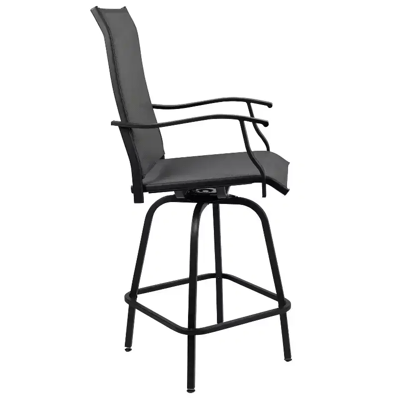 Merrick Lane Set of 2 Brett High Back Bar Height Swivel Patio Stools with Powder Coated Metal Frames and Textilene Upholstery