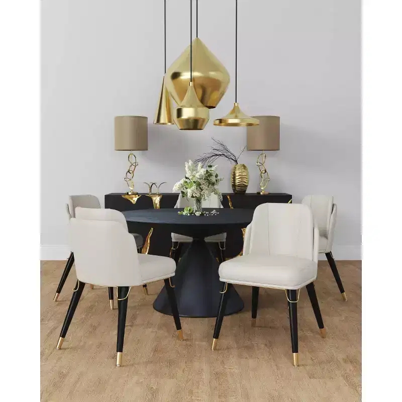 Faux Leather Dining Chair, Cream, Upholstered Wood Legs, No Assembly Required