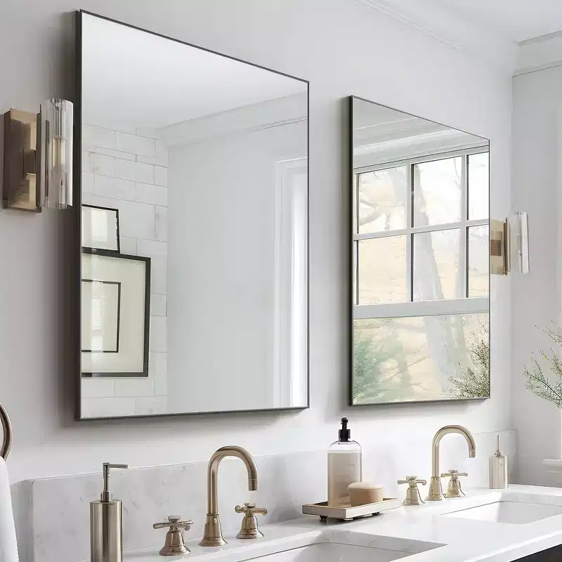2 Pieces 38 In.H x 26 In.W Black Aluminum Alloy Fine Edged Rectangular Hanging Mirror Frame Wall Mirror