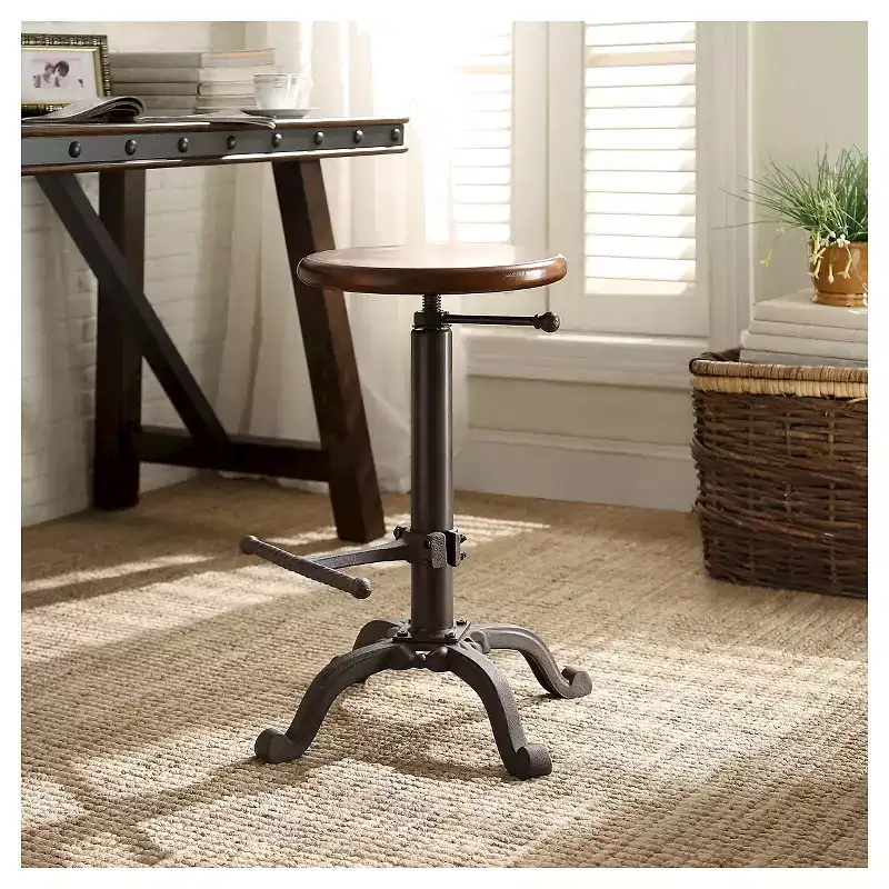 Carolina Living Jackson Adjustable Barstool Metal/Chestnut: Round, Backless, 250lb Capacity, Rustic Style