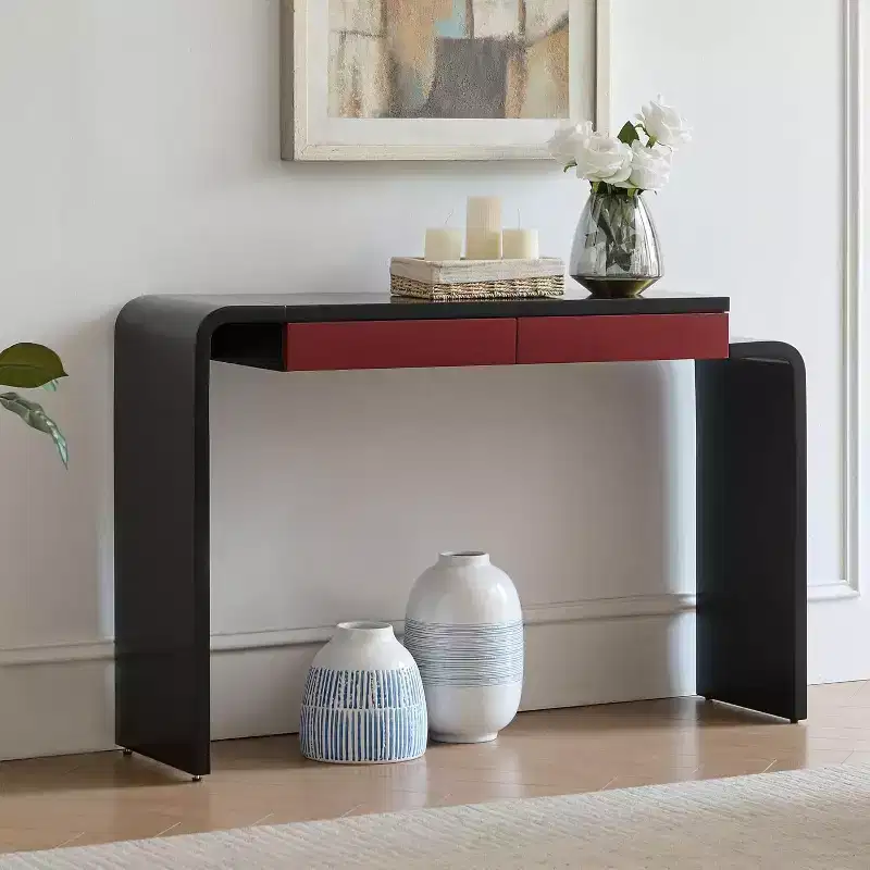 Kings Brand Furniture Yuma Wooden Rounded Silhouette Console Table - Sofa Entryway Table with 2 Drawers for Living Room, Hallway, Entryway
