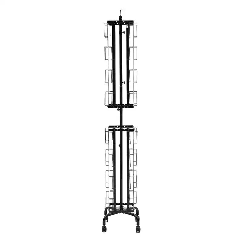 VEVOR Greeting Cards Display Rack, 32 Pockets Rotating Postcard Brochure Display Stand, with Sign Holder & 4 Wheels (2 Lockable), Black