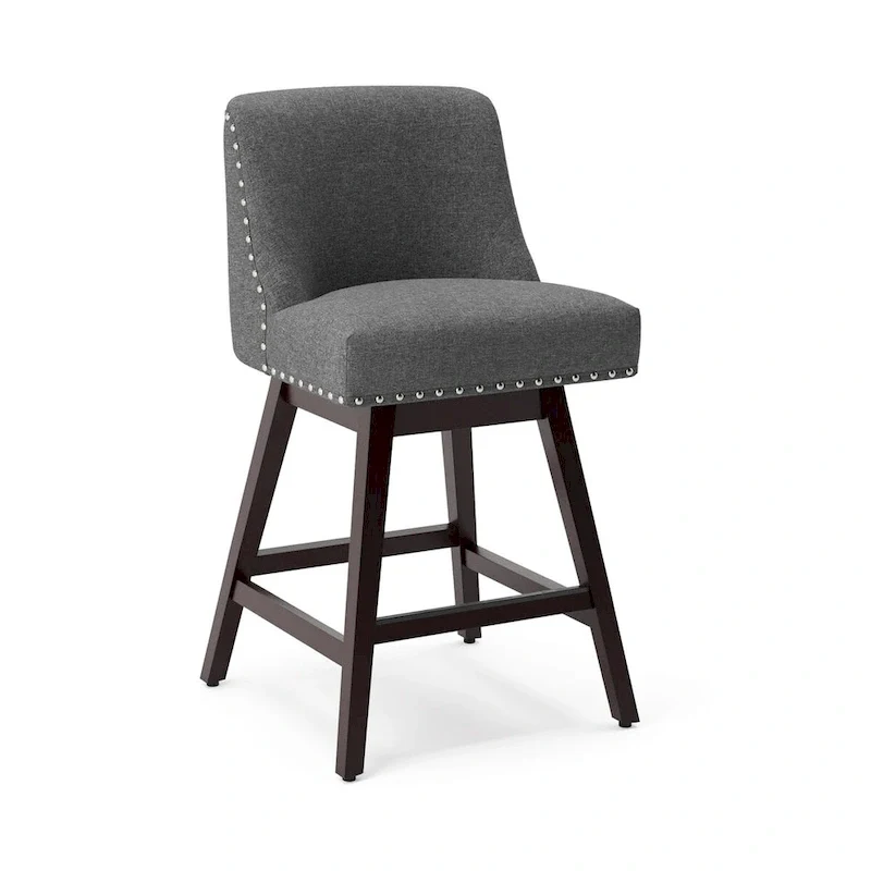 26 in. Counter Height Upholstered Wood Frame Swivel Bar Stool with Farbic Seat  of 4 - 19.6D x 19.6W x 37H