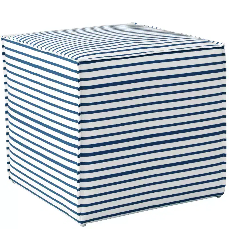 Skyline Furniture French Seam Ottoman in Nautical Stripe Navy: Modern Footstool, No Assembly, Wood Frame