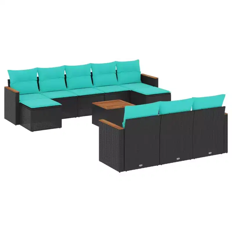 vidaXL Patio Sofa Set Black PE Rattan 10 Piece Modular Patio Sofa Set