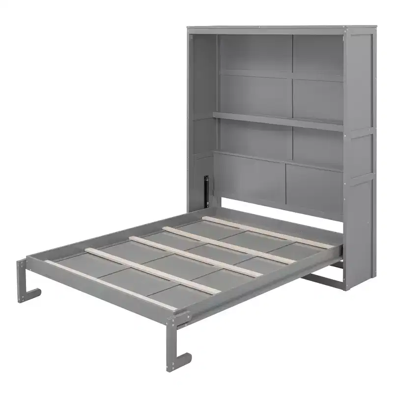 CLIHOME Queen Size Murphy Bed Space-Saving Wall Bed With Shelves