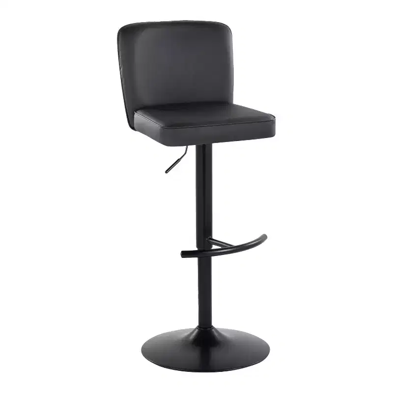 LumiSource Set of 2 Henry Adjustable Barstools Black Metal/Black PU