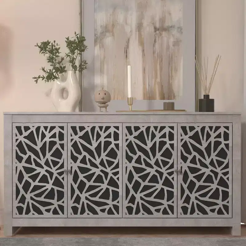 Sideboard with Decorative Cut-Out Doors in Black 58.4 W 15.7 D 30 H