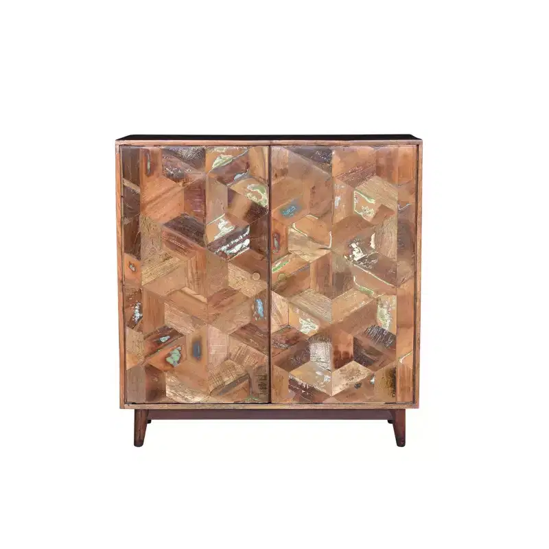 Chevron 2 Door Wooden Cabinet Brown - Timbergirl: Carved Details, No Assembly, 40" Wide
