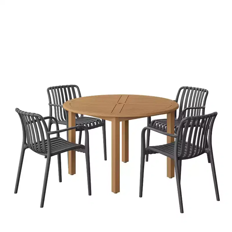 Amazonia Beijo 5pc Round Outdoor Patio Dining Set Black