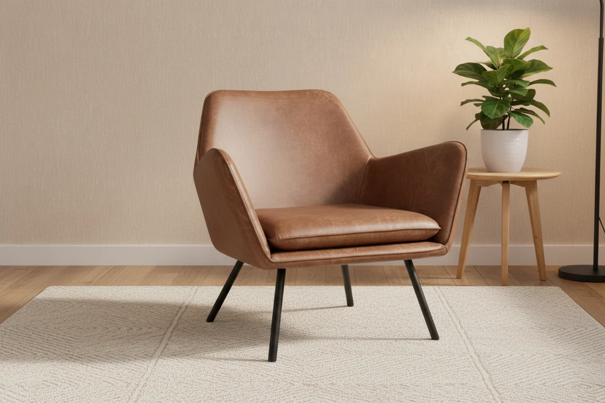 Vintage Brown Faux Leather Lounge Armchair with Iron Frame