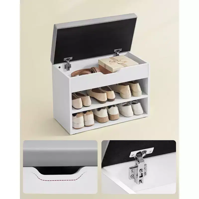 Shoe Bench with Cushioned Seat and 3 Storage Compartments, Sturdy Entryway Organizer, 11.8 x 23.6 x 17.3 Inches