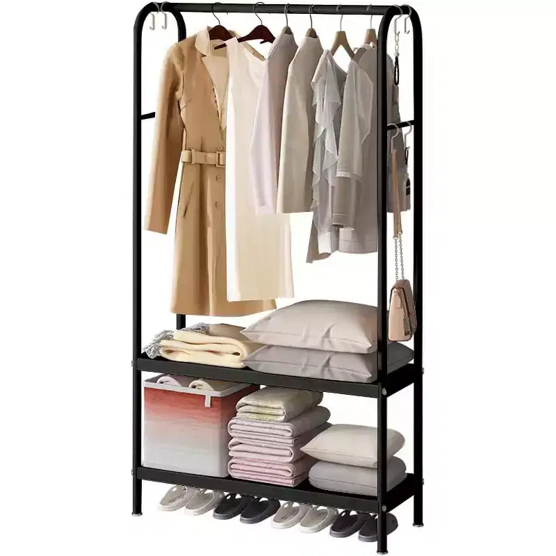 Heavy Duty Clothes Rack, Sturdy Freestanding Garment Hanger with 2 Shelves, Metal Coat Rack for Bedroom, Office or Living Room