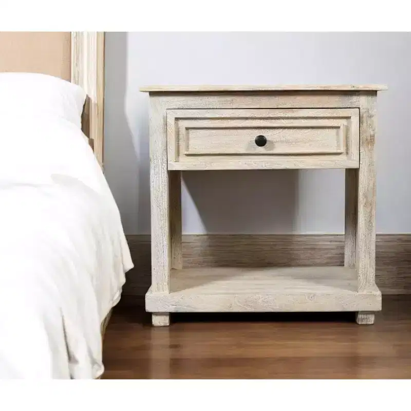 HomeRoots 28 White Solid Wood Distressed One Drawer Nightstand