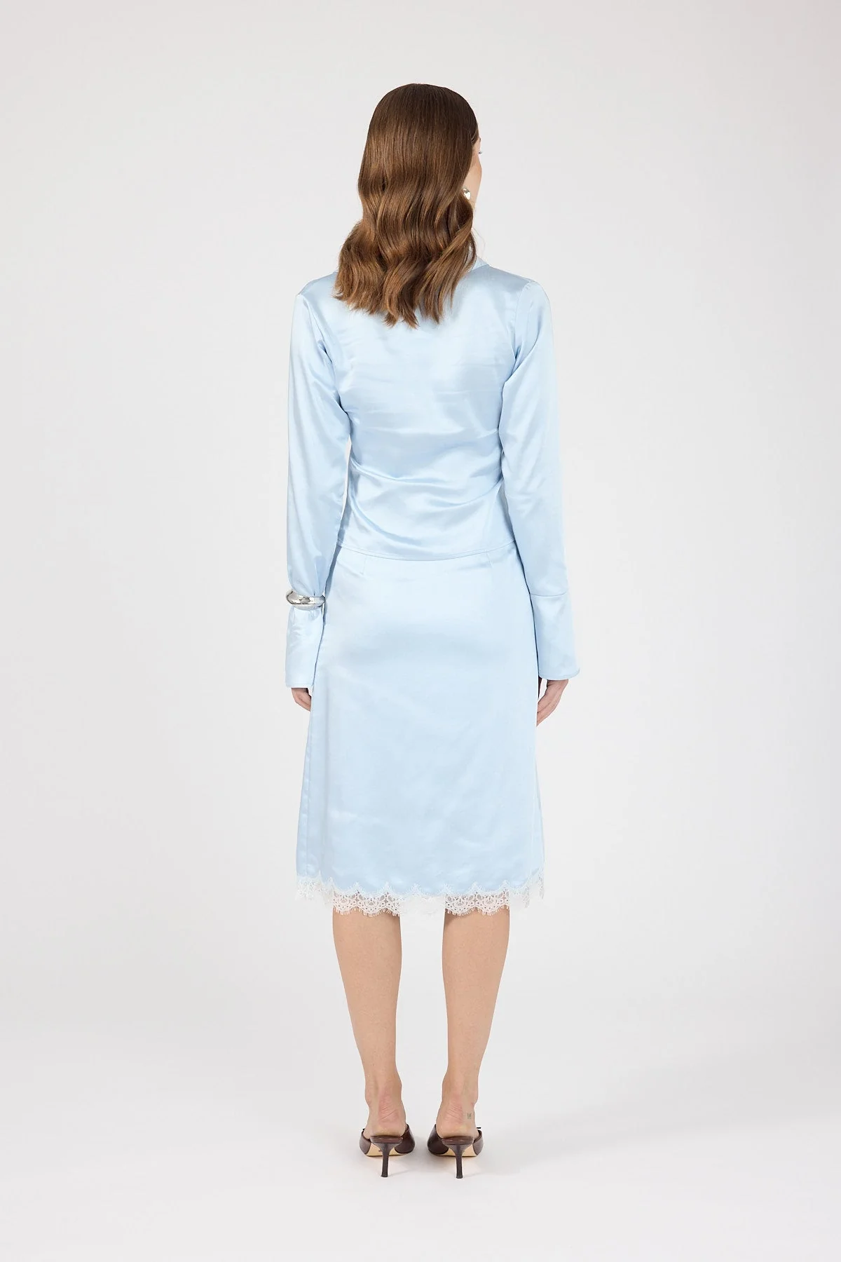 Satin Lace Midi Skirt Blue/White
