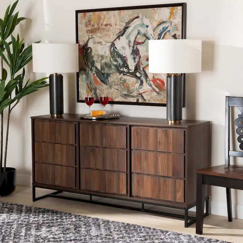 Walnut Brown & Black 3-Door Sideboard Buffet