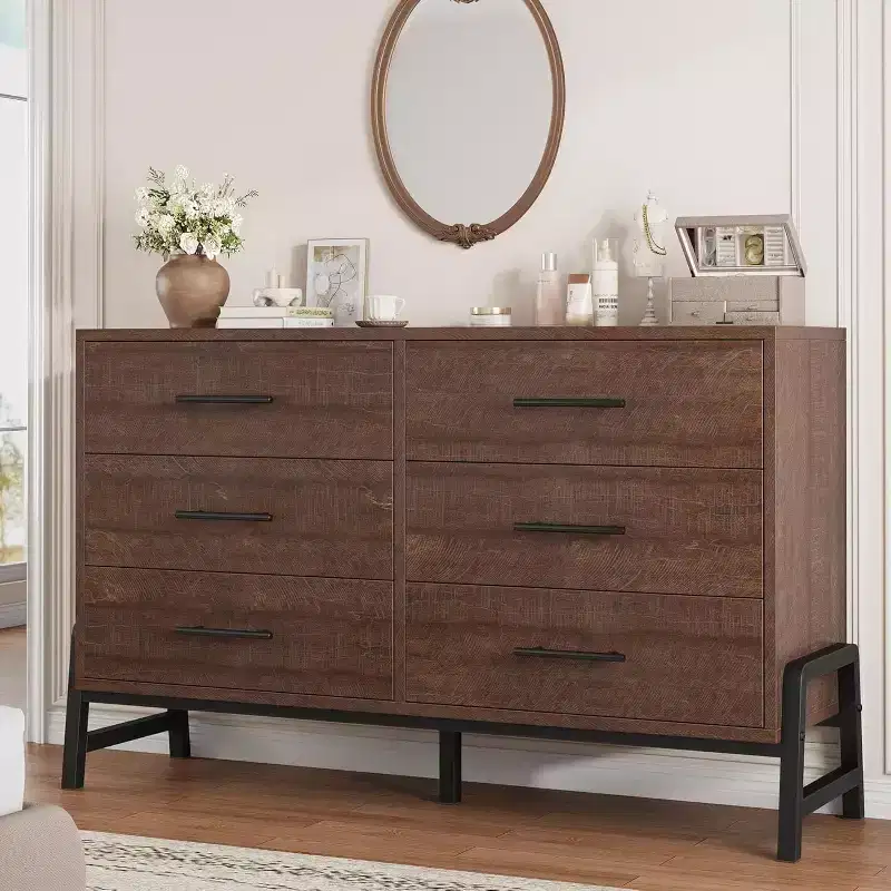 6-Drawer Dresser, Large Storage Wood Chest for Bedroom, Freestanding Closet Organizer for Living Room & Entryway